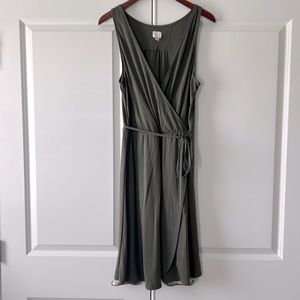 Wrap dress with tie waist in army green, size Medium